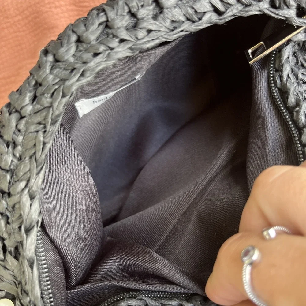 NWT Haute Hippie Beaded Hobo Bag Black with Pearl Accents Women's Handbag